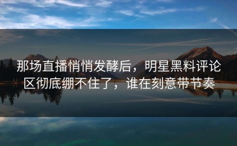 那场直播悄悄发酵后，明星黑料评论区彻底绷不住了，谁在刻意带节奏